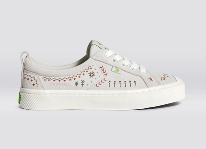 OCA Low Smoke White Suede Embroidered Sneaker