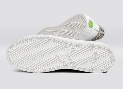 SALVAS White Leather Silver Cloud Logo Snake Skin Print Sneaker