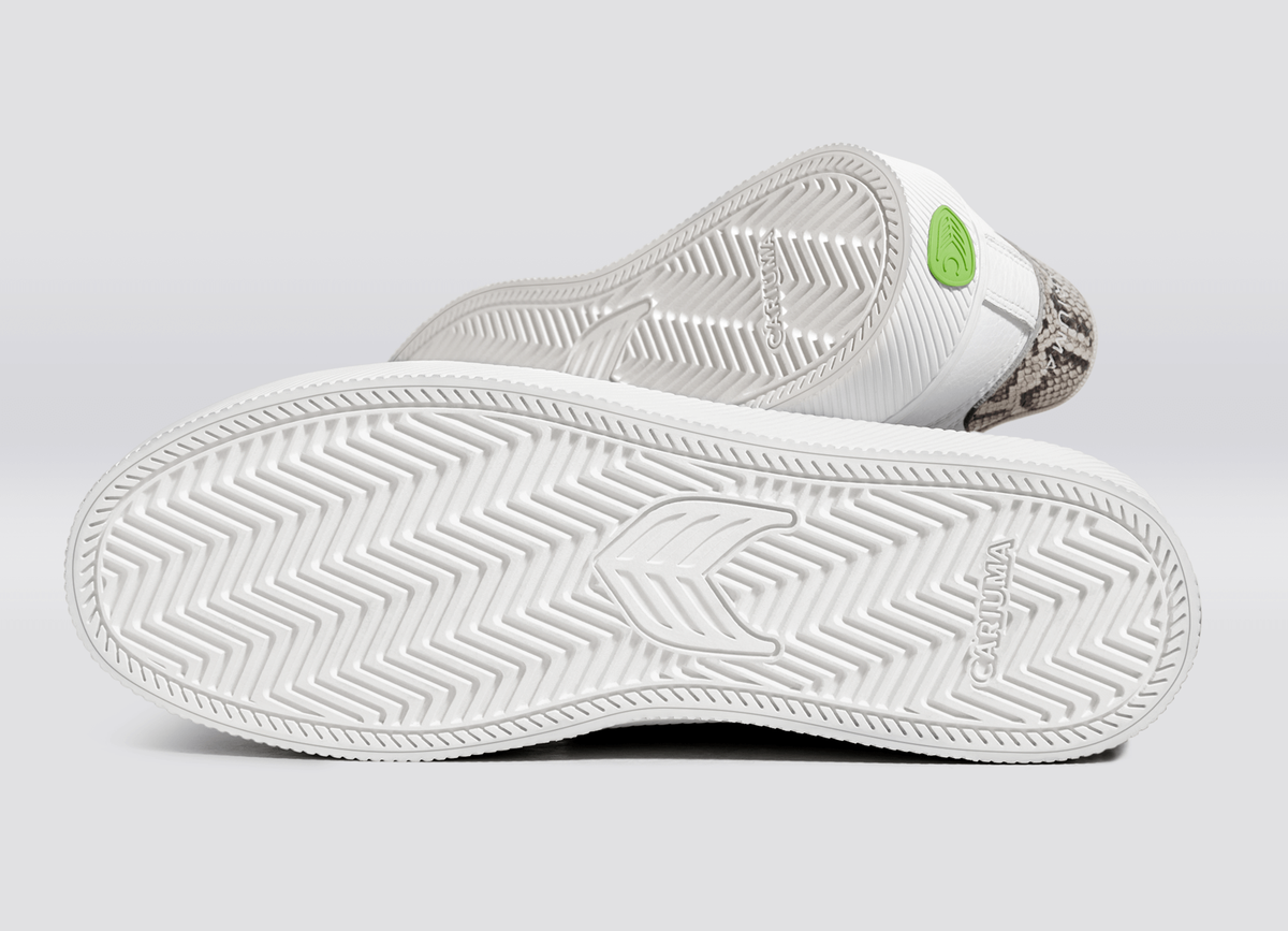 SALVAS White Leather Silver Cloud Logo Snake Skin Print Sneaker