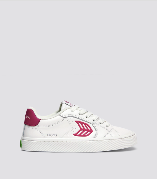 SALVAS White Leather Jazzy Pink Logo Sneaker
