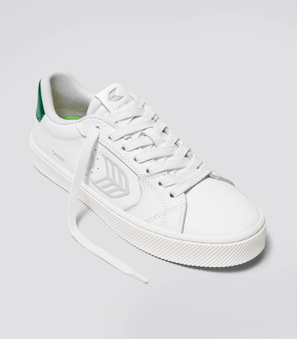 SALVAS White Premium Leather Ice Logo Metallic Green Sneaker