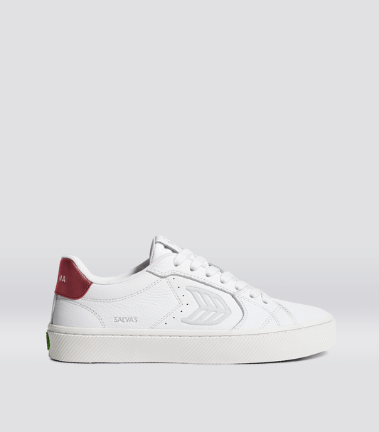 SALVAS White Premium Leather Ice Logo Metallic Red Sneaker
