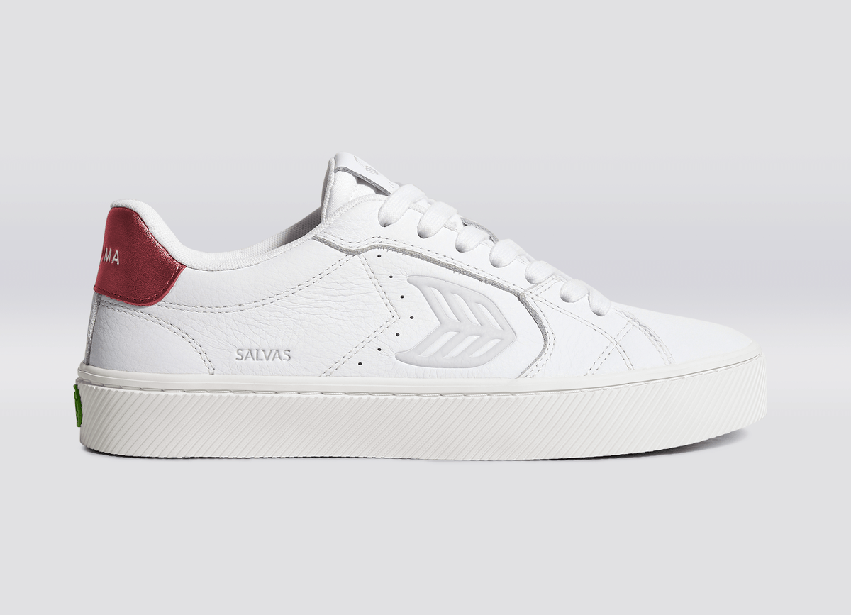 SALVAS White Premium Leather Ice Logo Metallic Red Sneaker