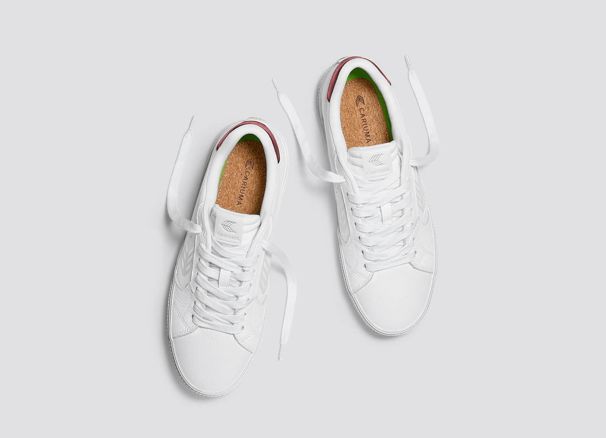 SALVAS White Premium Leather Ice Logo Metallic Red Sneaker