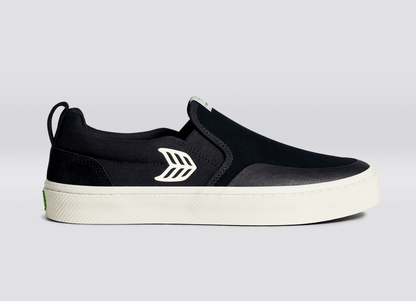 SLIP-ON PRO Černé semišové a plátěné tenisky s logem slonové kosti
