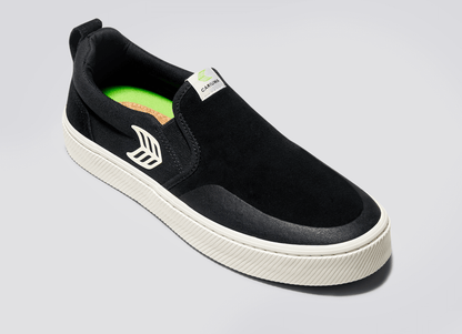SLIP-ON PRO Černé semišové a plátěné tenisky s logem slonové kosti