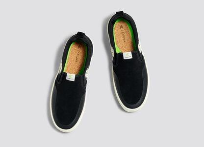 SLIP-ON PRO Černé semišové a plátěné tenisky s logem slonové kosti