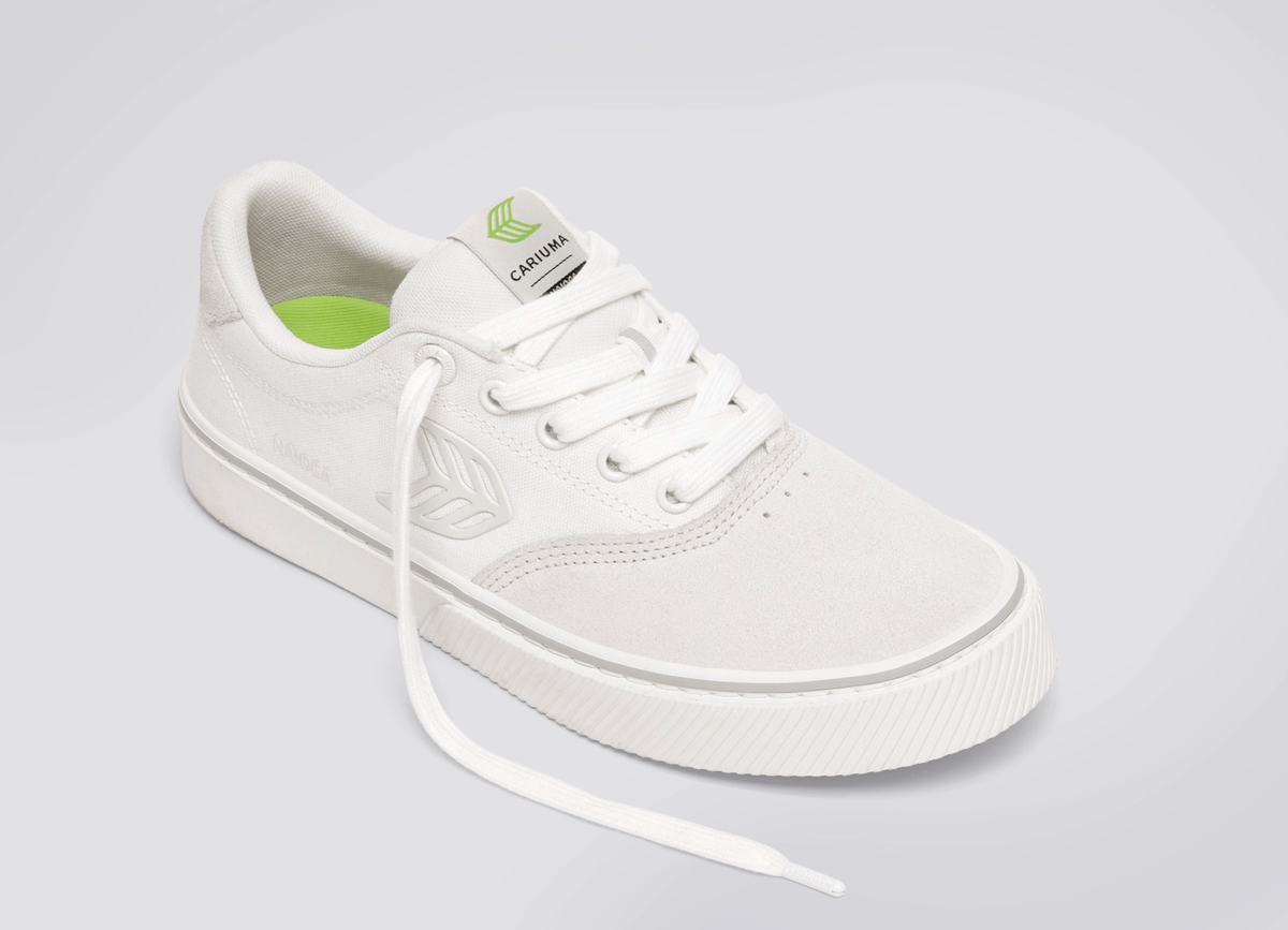 NAIOCA Stripe Suede and Canvas Smoke White